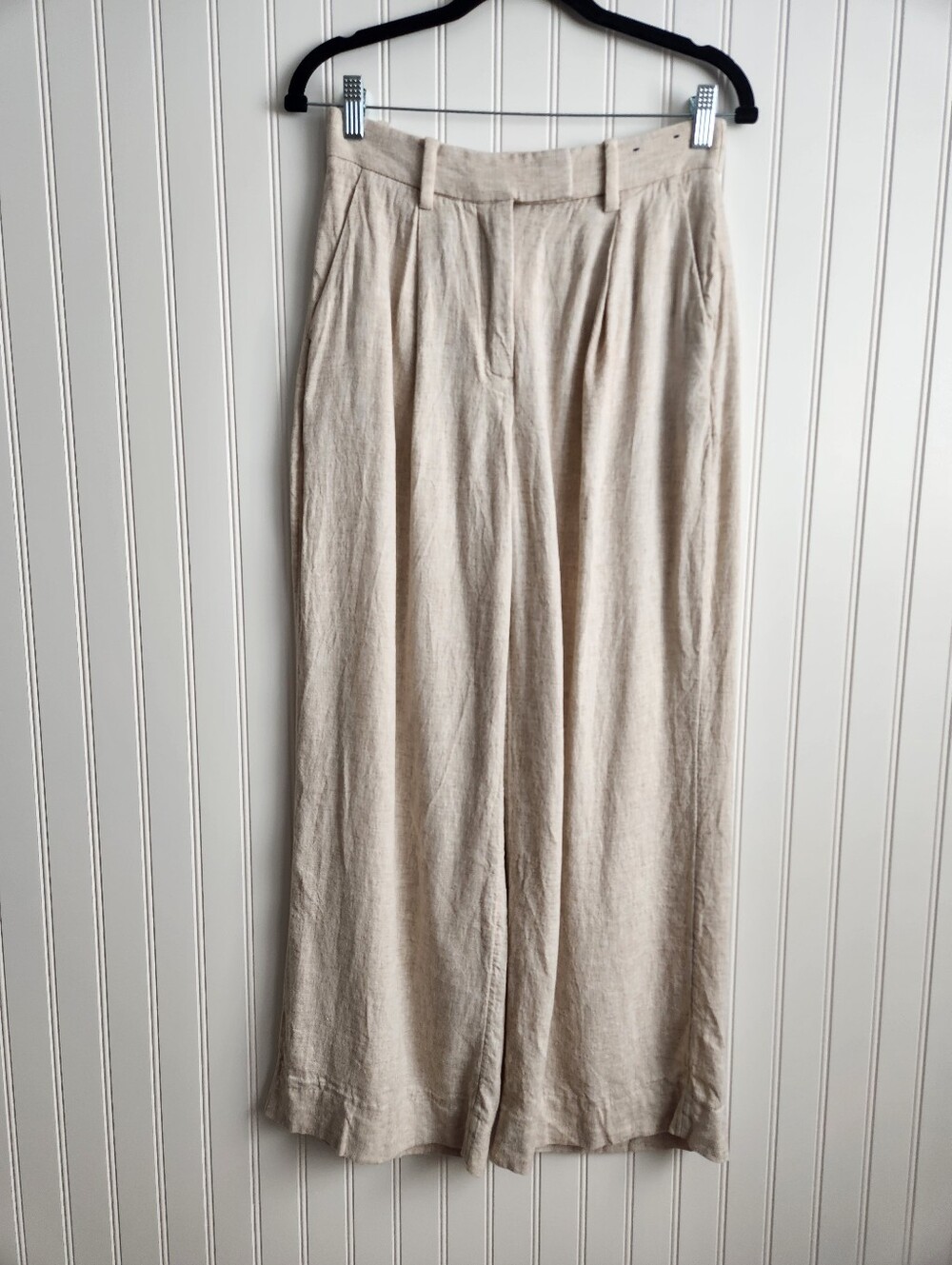 ABERCROMBIE & FITCH Oatmeal Linen Blend High Waist Wide Leg Trouser Pants 26/2